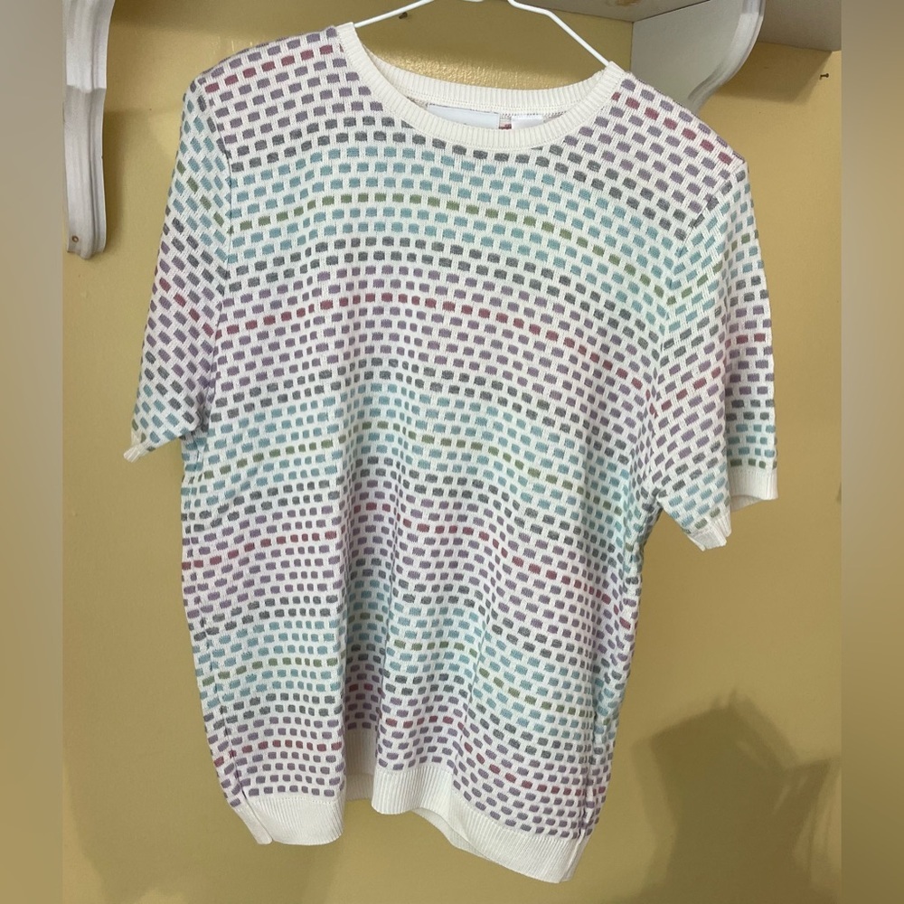 Alfred Dunner multi colored Crew Neck Sweater with Geometric Knit design